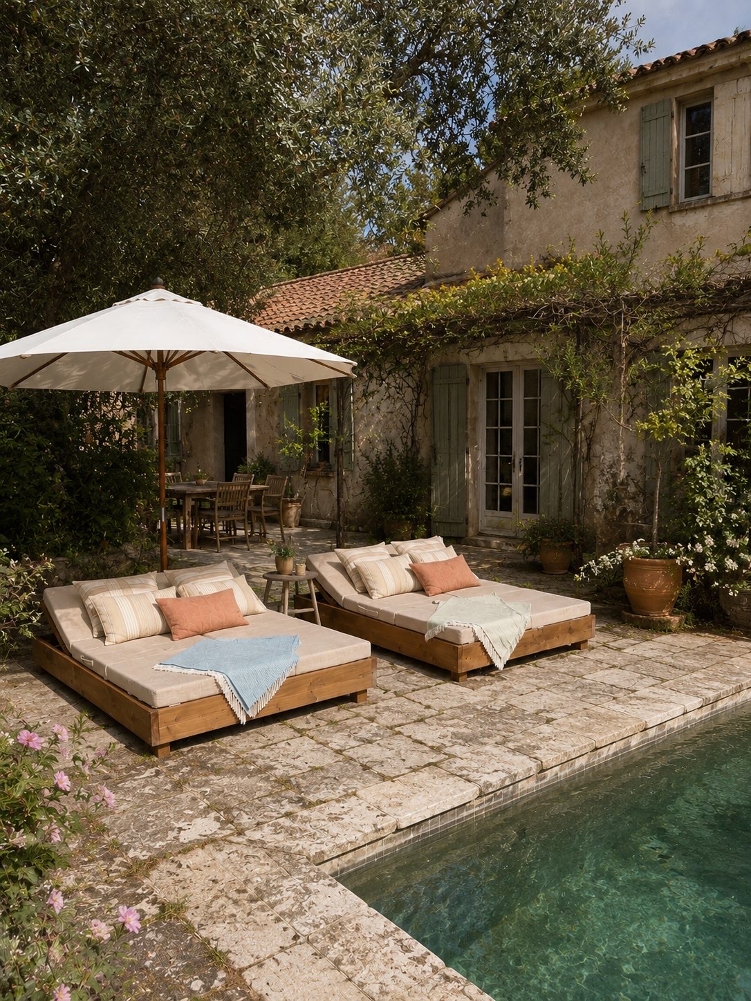 Solbäddar vid pool i Provence